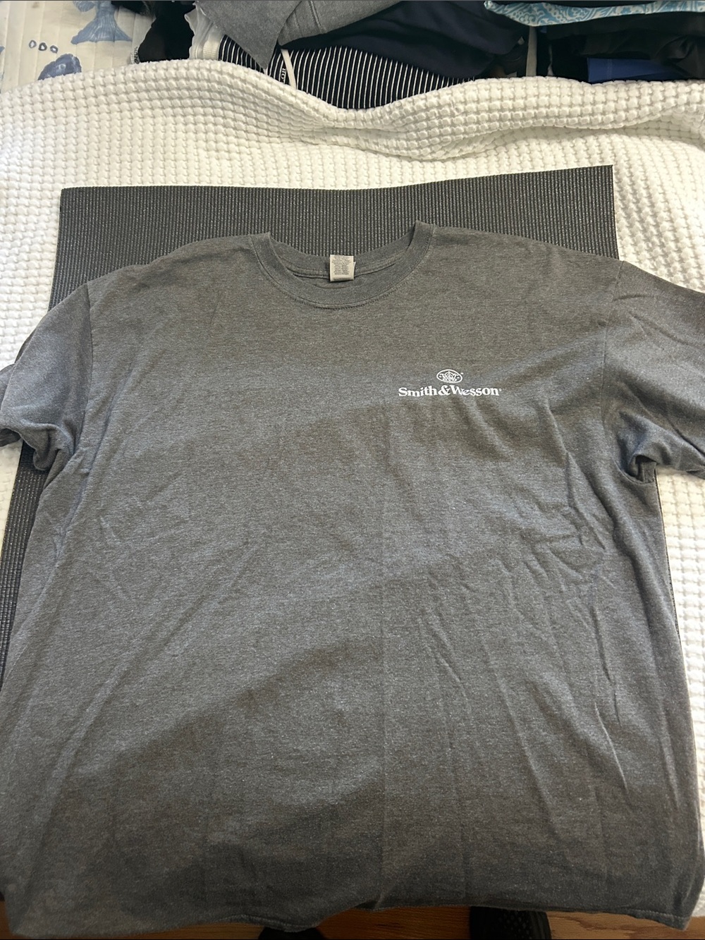 Gildan Gray Short Sleeve Tee with Small White Smith & Wesson Logo